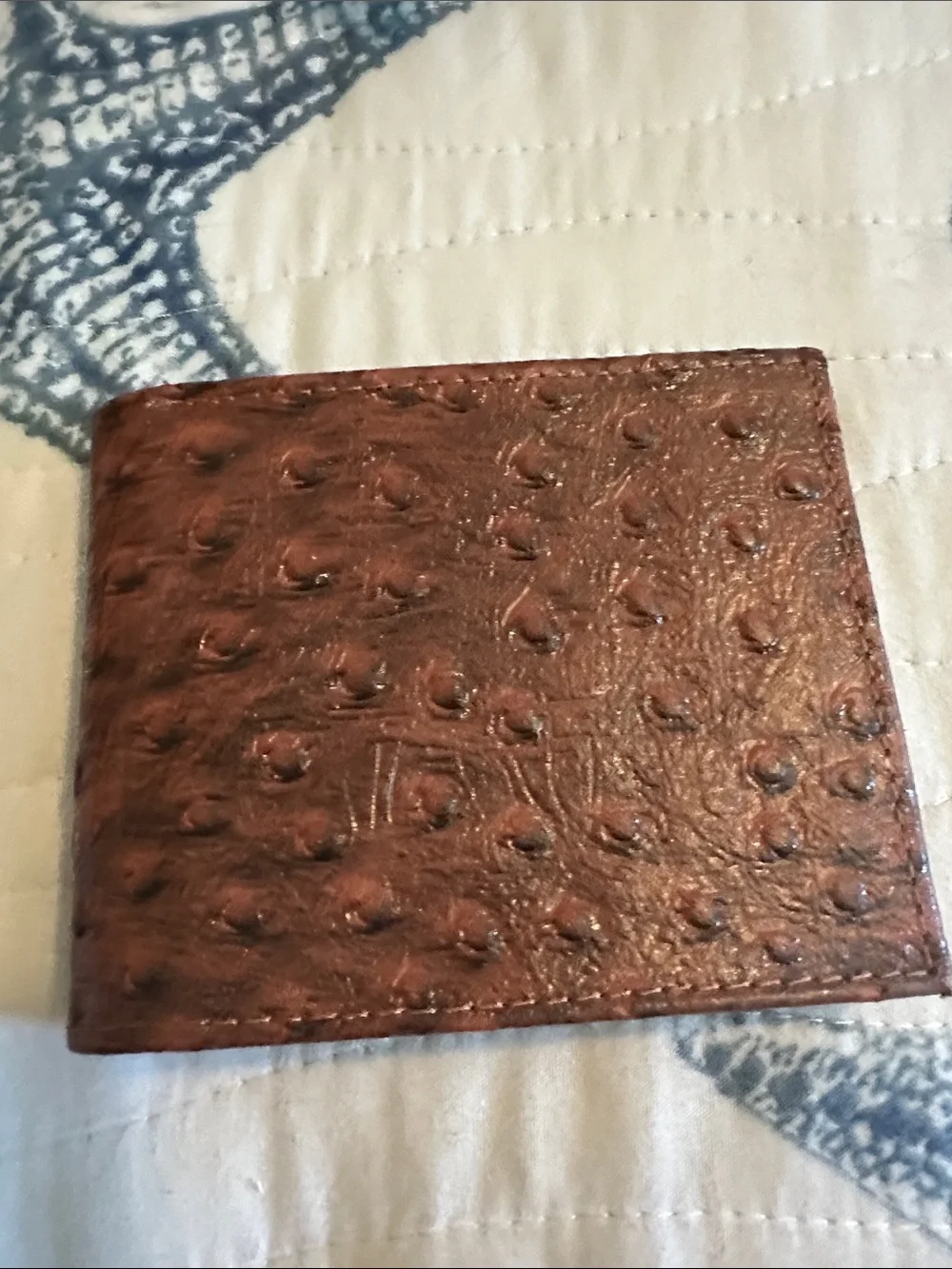 Men's Brown Ostrich-Texture Leather Bifold Wallet genuine leather new !!